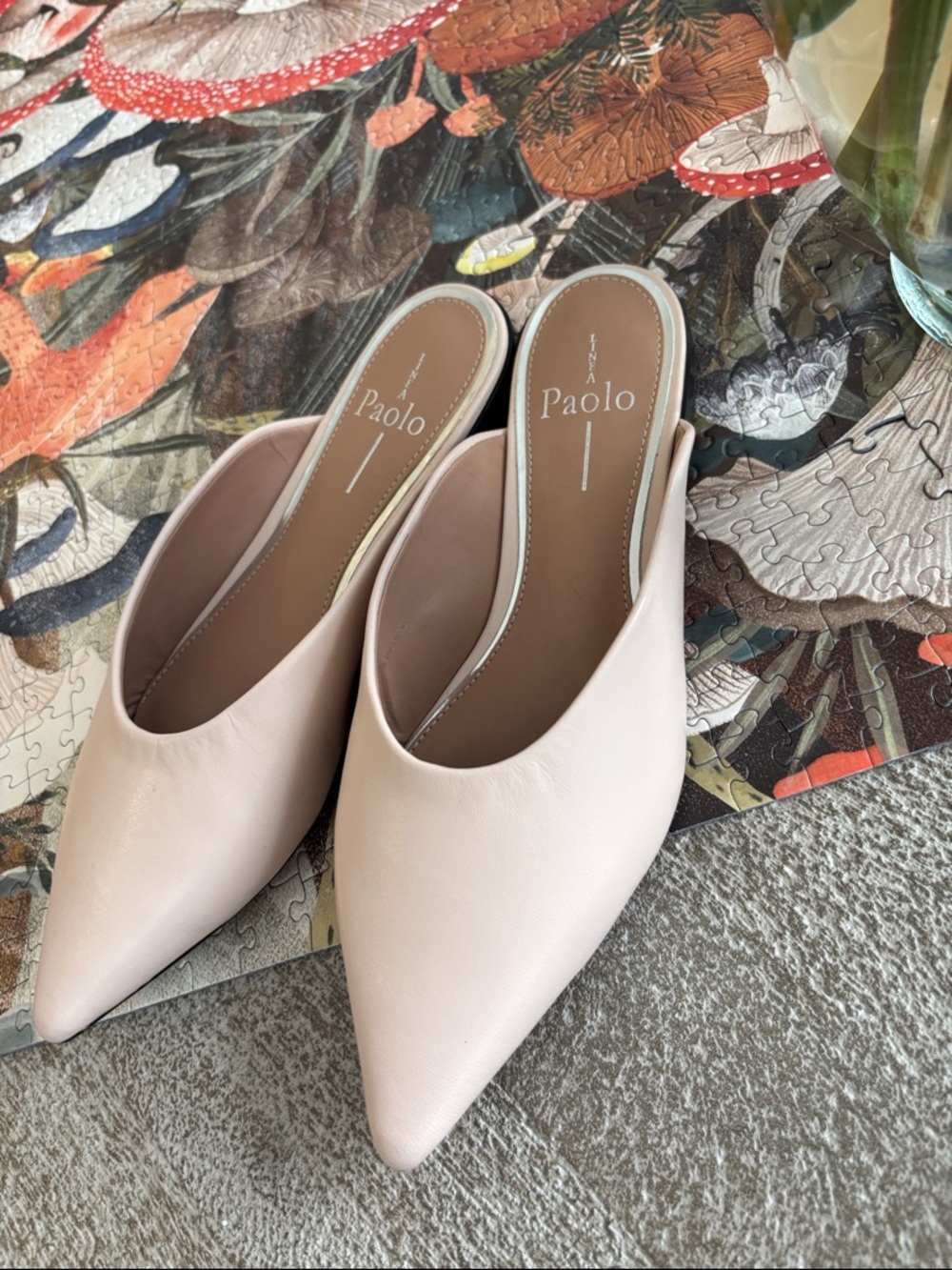 Paolo Nude Pointed Toe Mules | Minimal Chic Slip-On Heels | Size 5.5 - Picture 6 of 6